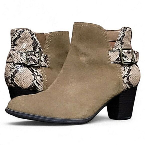 Vionic Naomi Tan Suede Snake Print Ankle Boots - Picture 1 of 10